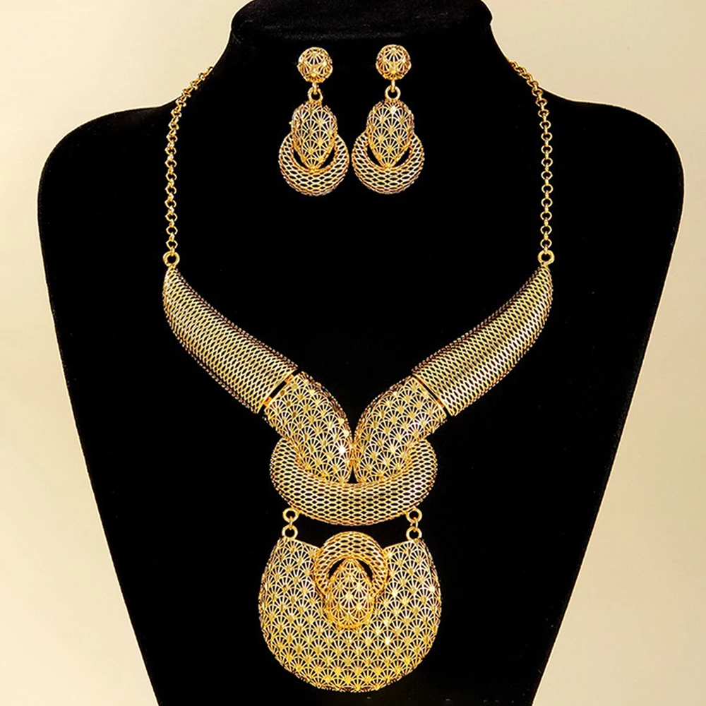

Lager Jewelry African Necklace Gold Color Earrings Fashion Jewelry Wedding Party Designs Hot Sale Necklaces Classic Earring Lady