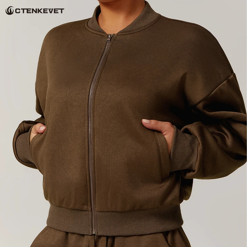 

Ctenkevet Winter Padded Sports Jackets Women Zipper Gym Top Female Fitness Yoga Long-Sleeved Coat Sport Outfit For Woman
