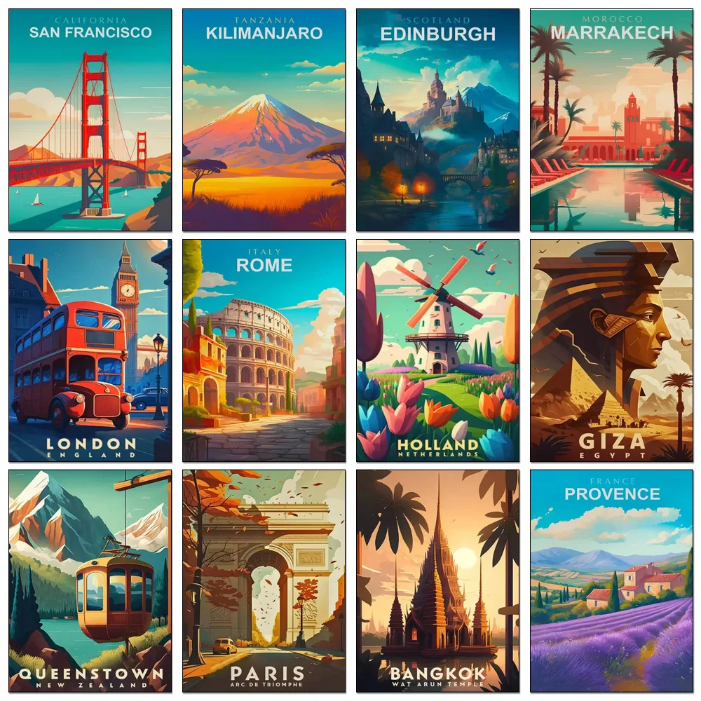 Peinture diamant thème villes autour du monde, broderie complète 5D à faire soi-même, carrés ou ronds, mosaïque, point de croix, Kit d'art décoratif, cadeau