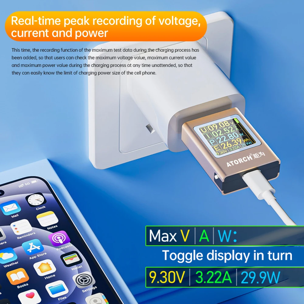 AT085C Multi Functional Type-C PD3.1 Chargerเครื่องทดสอบแรงดันไฟฟ้า,กระแส,Power MeterแบบสองทิศทางการตรวจจับCurveสําหรับ 3C