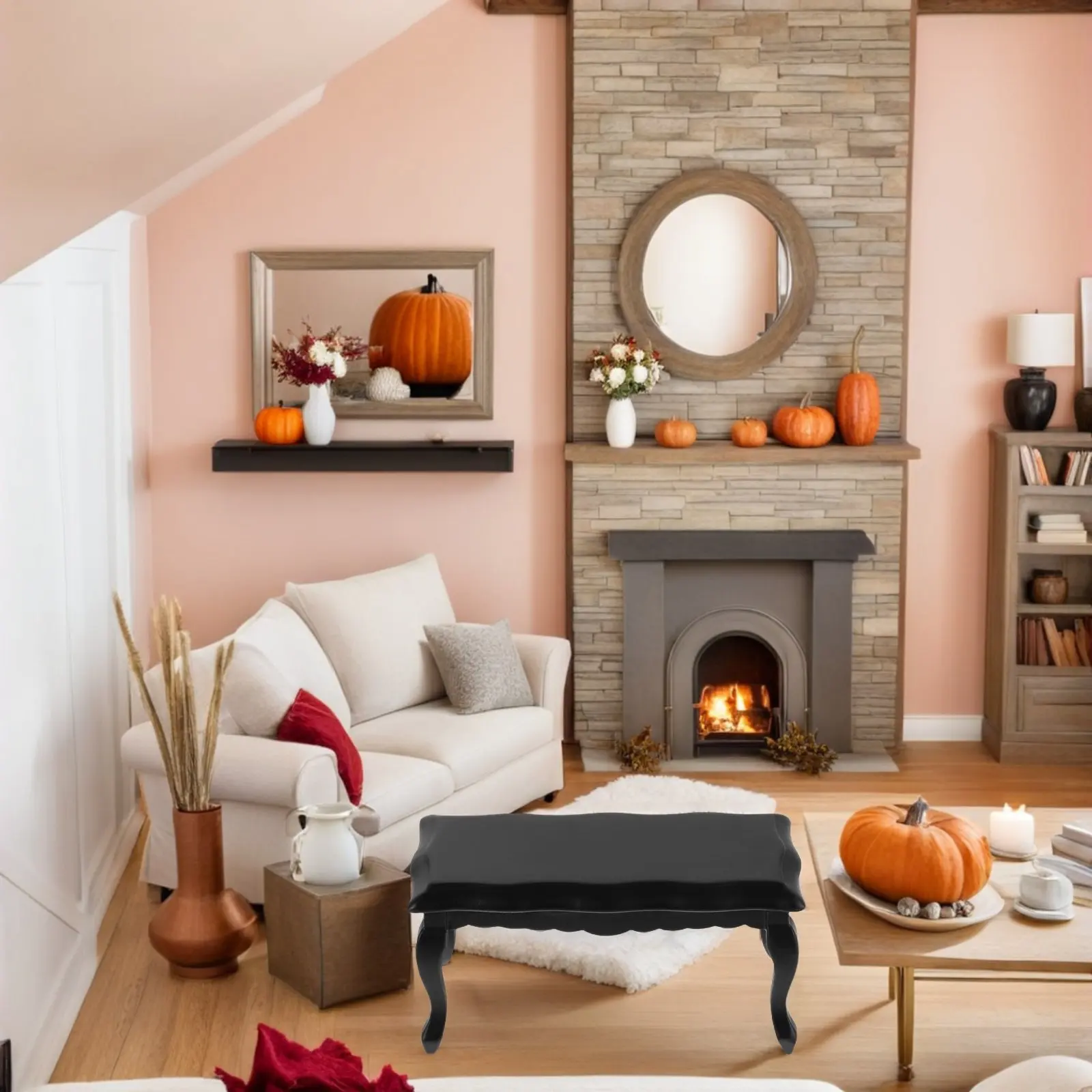 

2Pcs Miniature Coffee Table Wave Design Wooden Side Table Mini Furniture Accessories Living Room Decor Dollhouse Furniture