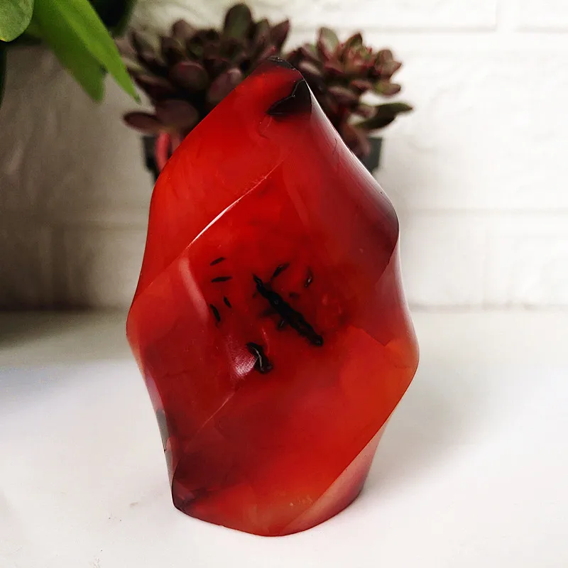 الحجر الطبيعي الأحمر العقيق لهب الكريستال Lce كريم الشعلة الروحية الطاقة الشفاء و فنغ شوي مكتب غرفة الديكور ميزون المنزل #2