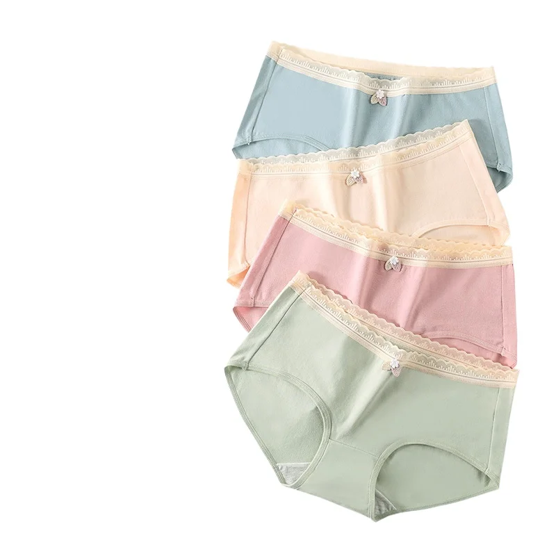 

4Pcs Women's Underwear Lace Breathable Antibacterial Crotch Solid Color Mid-waist Pure Cotton Women's Panties Girl Briefs трусы