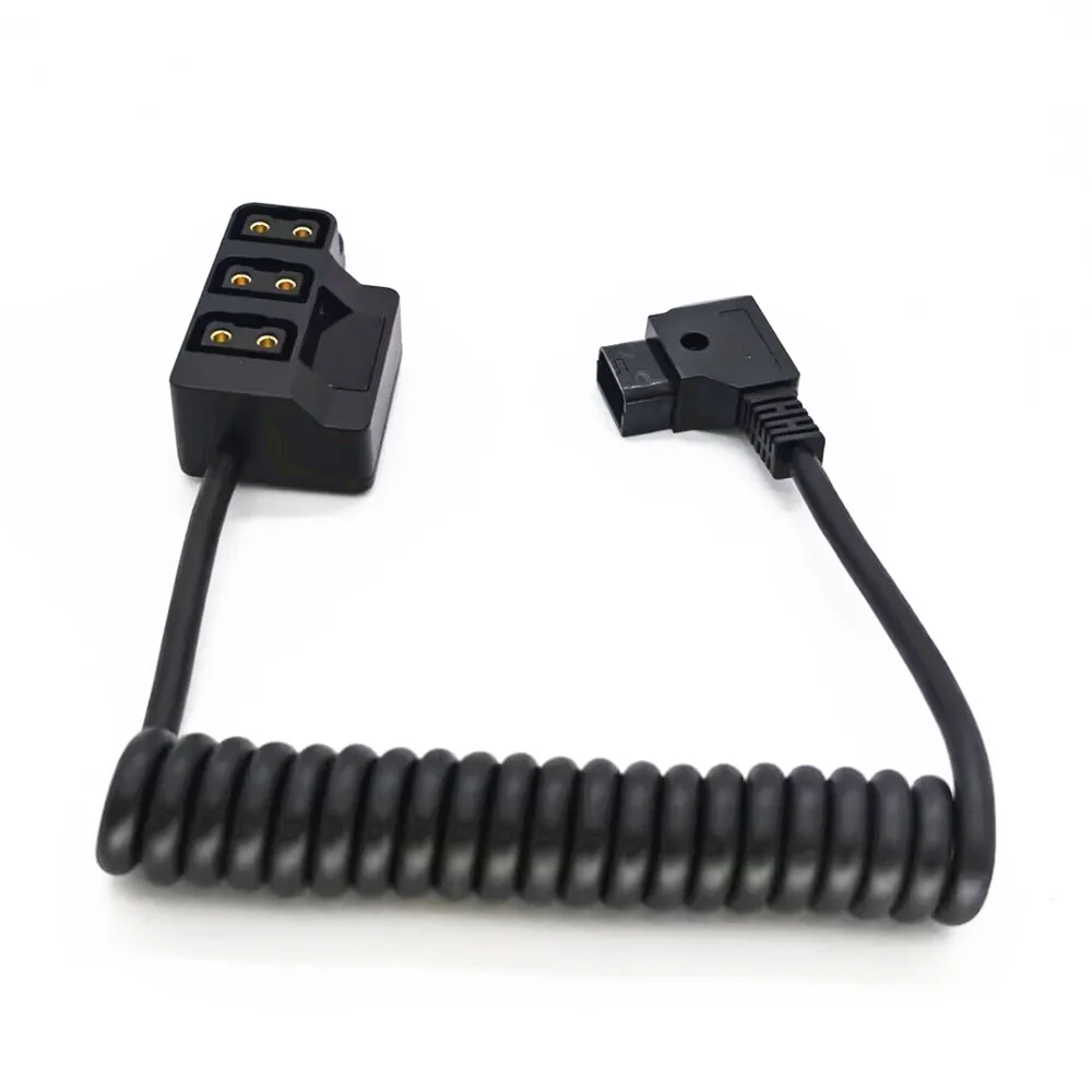 Male D-Tap Power Tap to 3 Female P-Tap Hub Extension Adapter Spring Cable with Screen for V-mount Battery & Devices