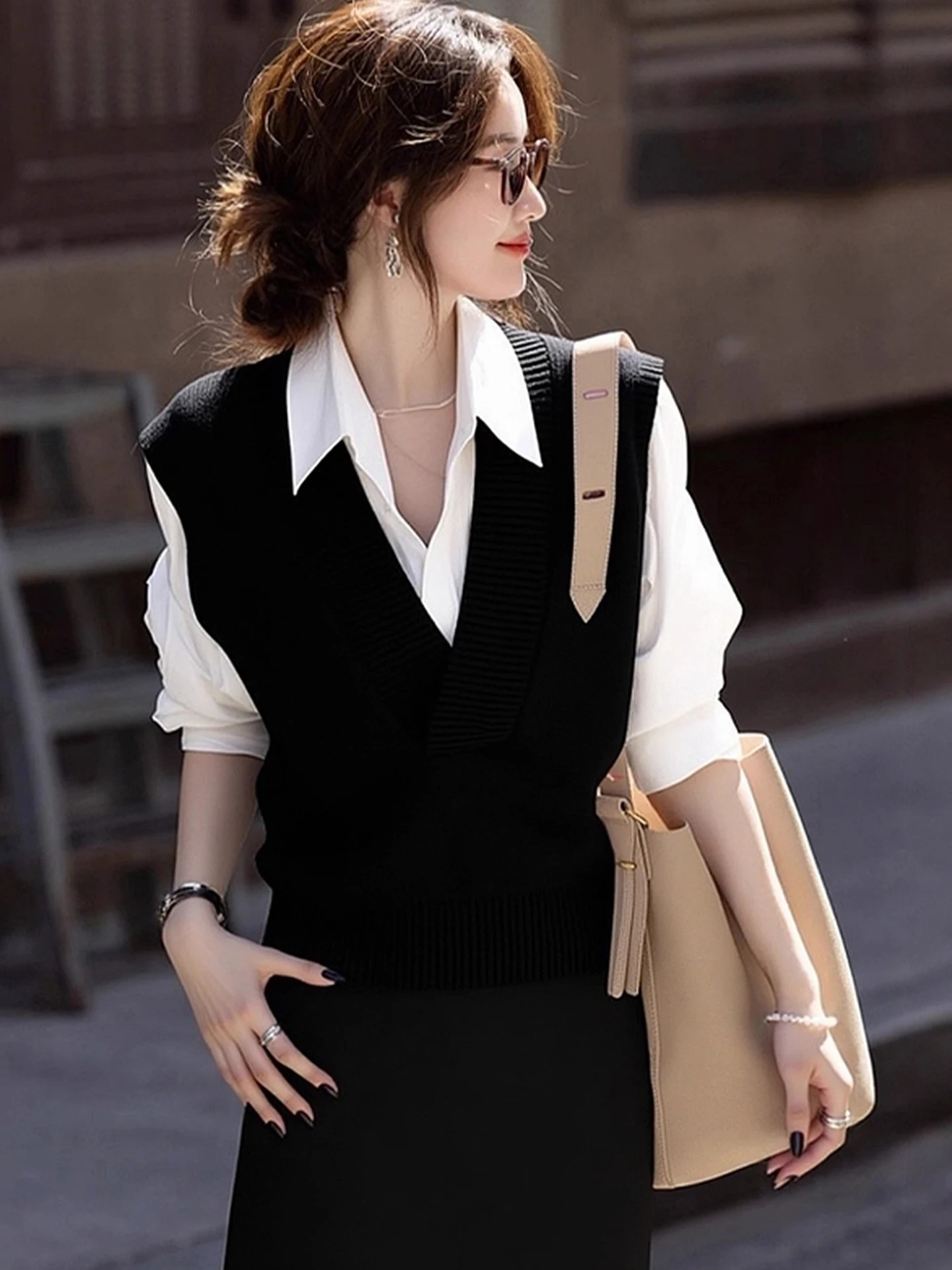 

Уютный вязаный жилет-топ для женщин: однотонный дизайн, осенняя мода, новинка, европейский стиль, высококачественный бренд