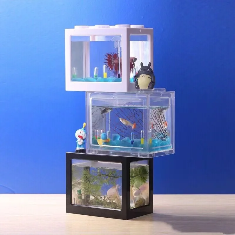 Aquarium Fish Tank Pet Building Block Gifts PVC Mini Aquarium Betta Fish Tank Ornamental Reptile Accessories Tortoise House