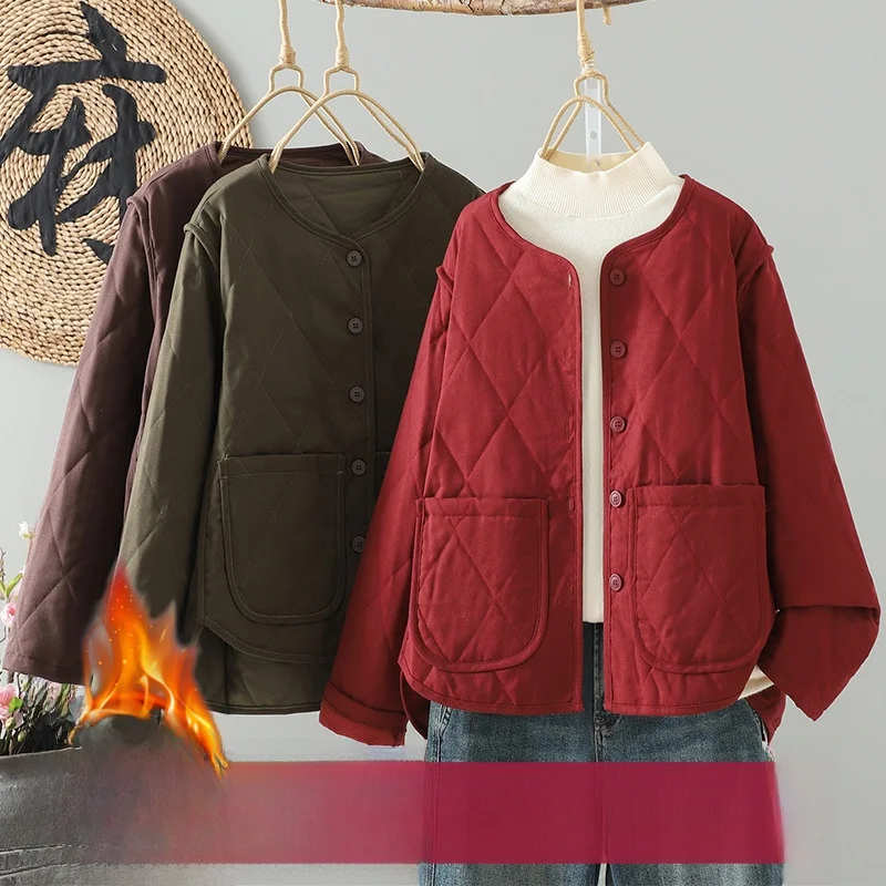 

Новое зимнее свободное утягивающее универсальное круглое стеганое хлопковое пальто в стиле ретро, цветной топ, женское хлопковое пальто на одной пуговице