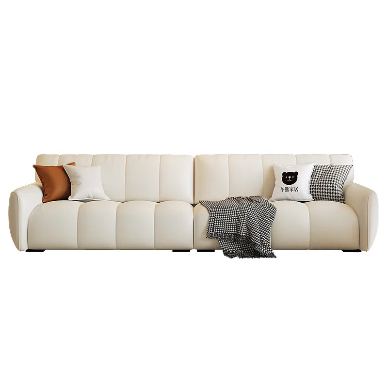 

Piano key sofa light luxury simple modern sofa, living room small apartment cream wind straight row leather