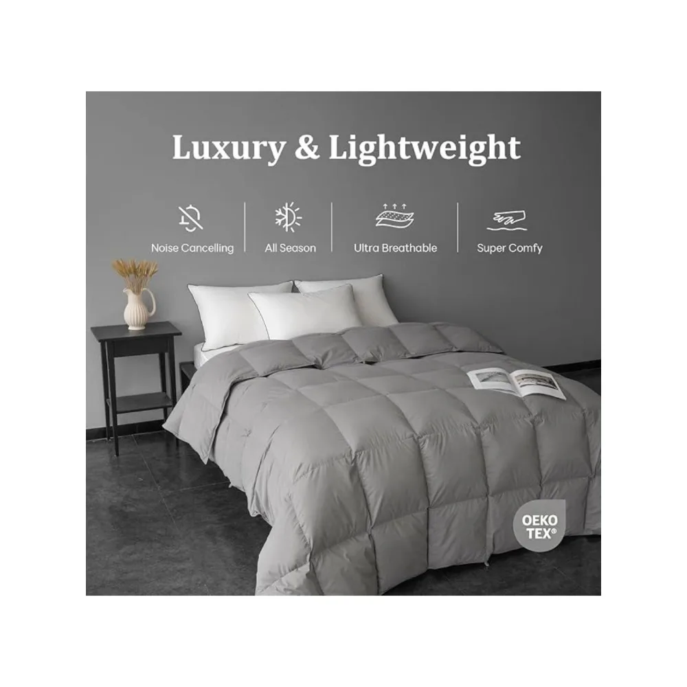 Luxury Feather Down Comforter King Size, All Seasons Duvet Insert, Ultra-Soft 750 Fill Power Bed Comforters Hotel Collection