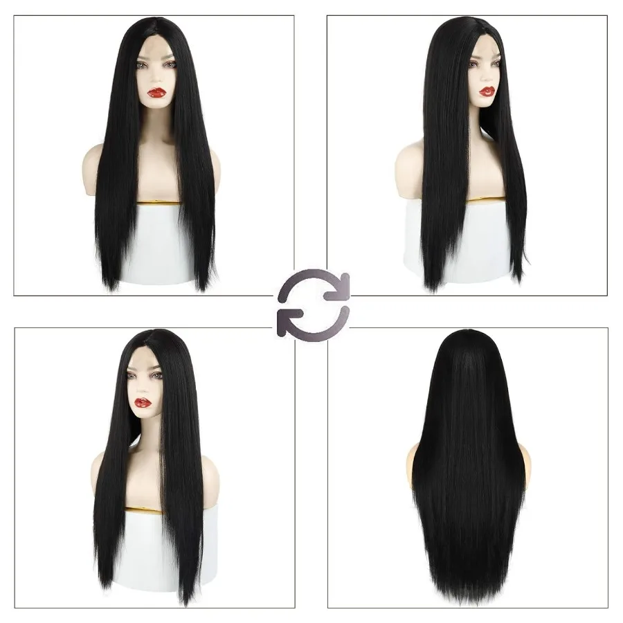 Natürlich aussehende lange, gerade schwarze synthetische Perücke für Frauen, 76,2 cm lange schwarze Haarperücken, ideal für den täglichen Gebrauch, formelle Veranstaltungen und besondere Anlässe