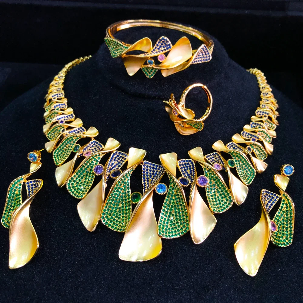

Soramoore Luxury Necklace Bangle Earrings Ring 4 PCS For Noble Women African Dubai Bridal Jewelry Sets Wedding Noble Set