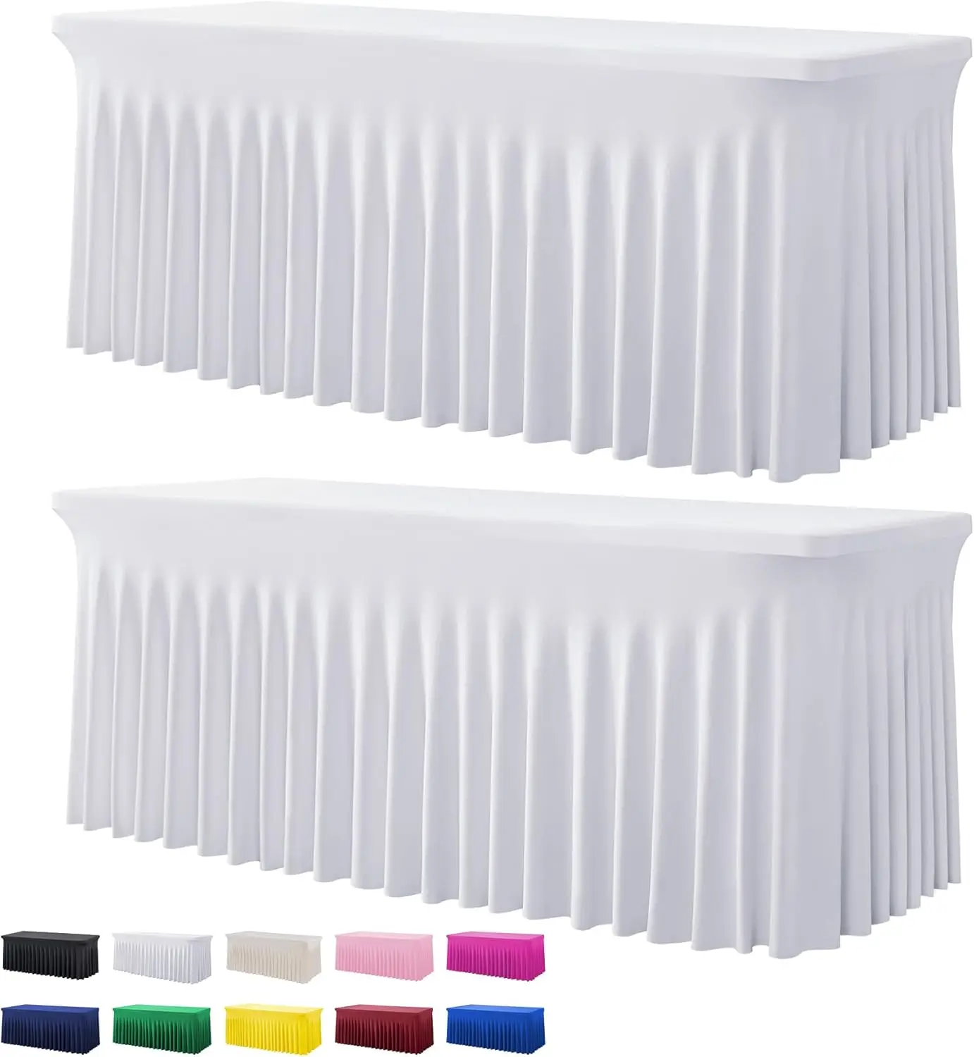 

Pack White Spandex Table Clothes for 6 Foot Rectangle Tables, Wrinkle Free Fitted Table Cover 6ft Stretch Tablecloths Desk Skirt