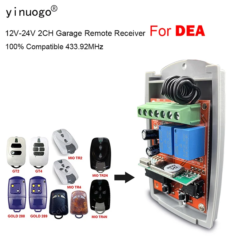 Imagem -01 - Dea 433.92mhz Controle Remoto Porta da Garagem Receptor Dea Gt2 Gt4 Mio Tr2 Tr4 Tr2n Tr4n Ouro 288 289 Genie 273 273l Receptor de Comando dea 43392mhz controle remoto porta da garagem receptor dea gt2 gt4 mio tr2 tr4 tr2n tr4n ouro 288 289 genie 273 273l receptor de comando 01