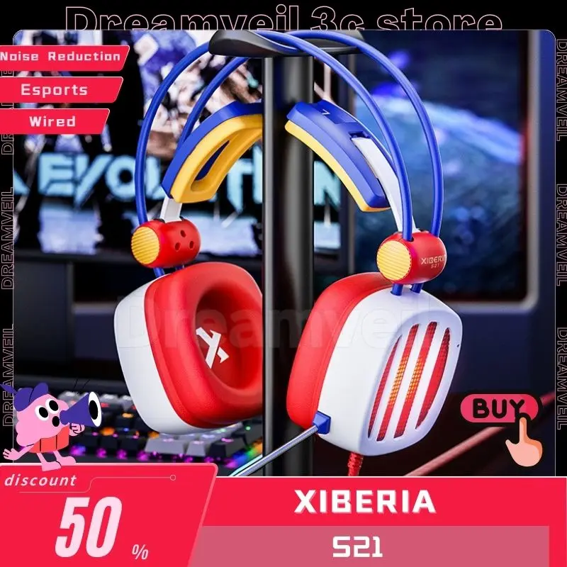 Xiberia-auriculares S21 para videojuegos, cascos por encima de la oreja con cable y micrófono, reducción de ruido, USB, Csgo Fps, regalo