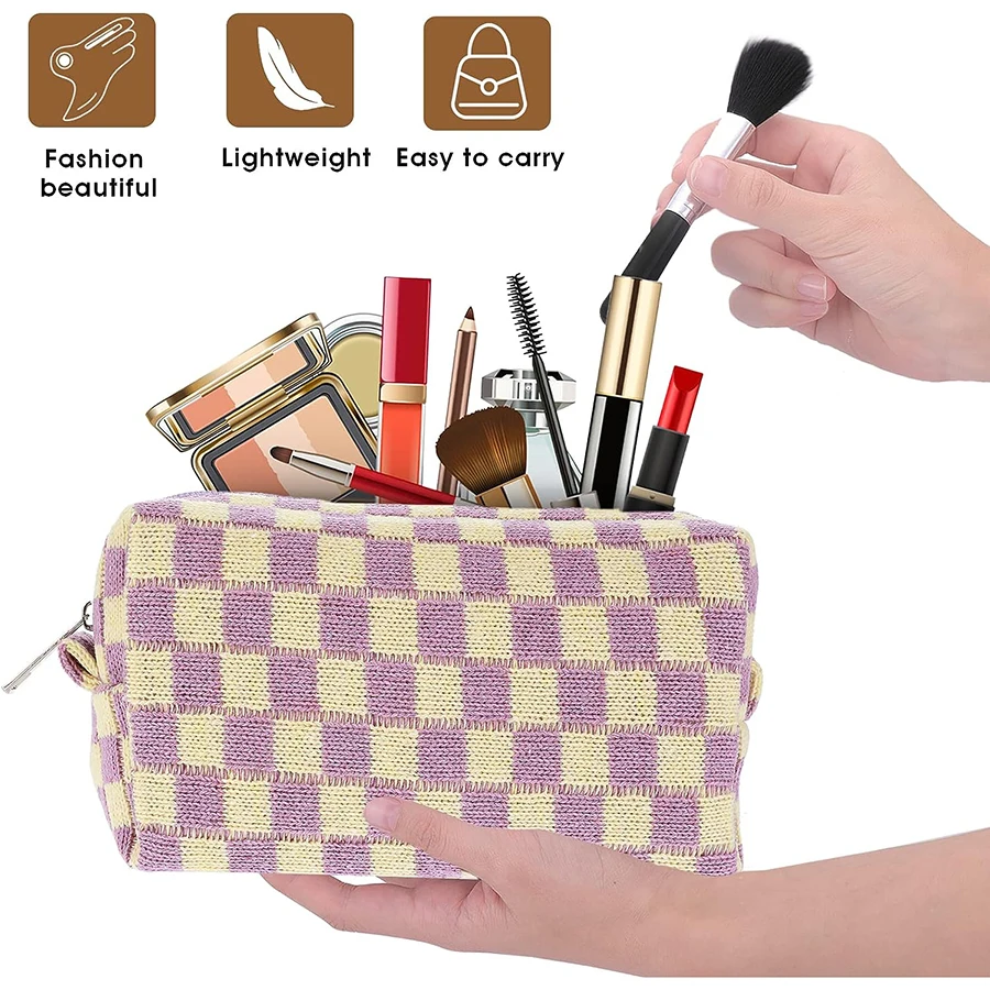 

Милый карандаш, искусственная кожа, клетчатая сумка для хранения, косметичка, большая емкость, вязание INS, кавайные корейские канцелярские принадлежности, школьные принадлежности