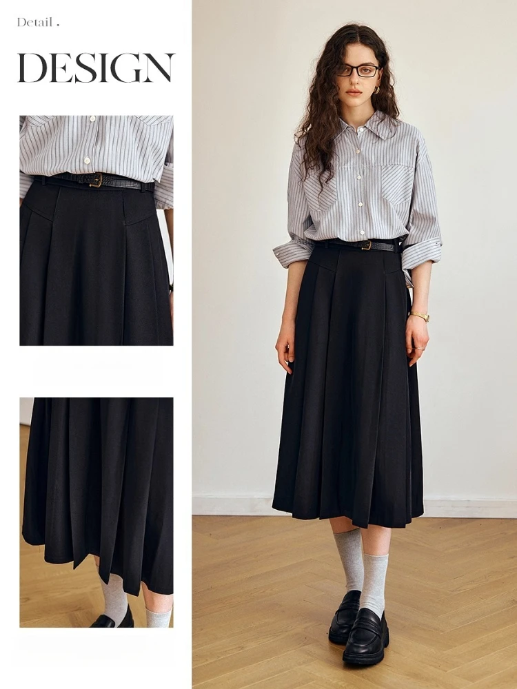 OLrain jupe Midi plissée femmes solide taille haute a-ligne jupe à glissière cachée 2025 automne élégant femme bas O57QB000209