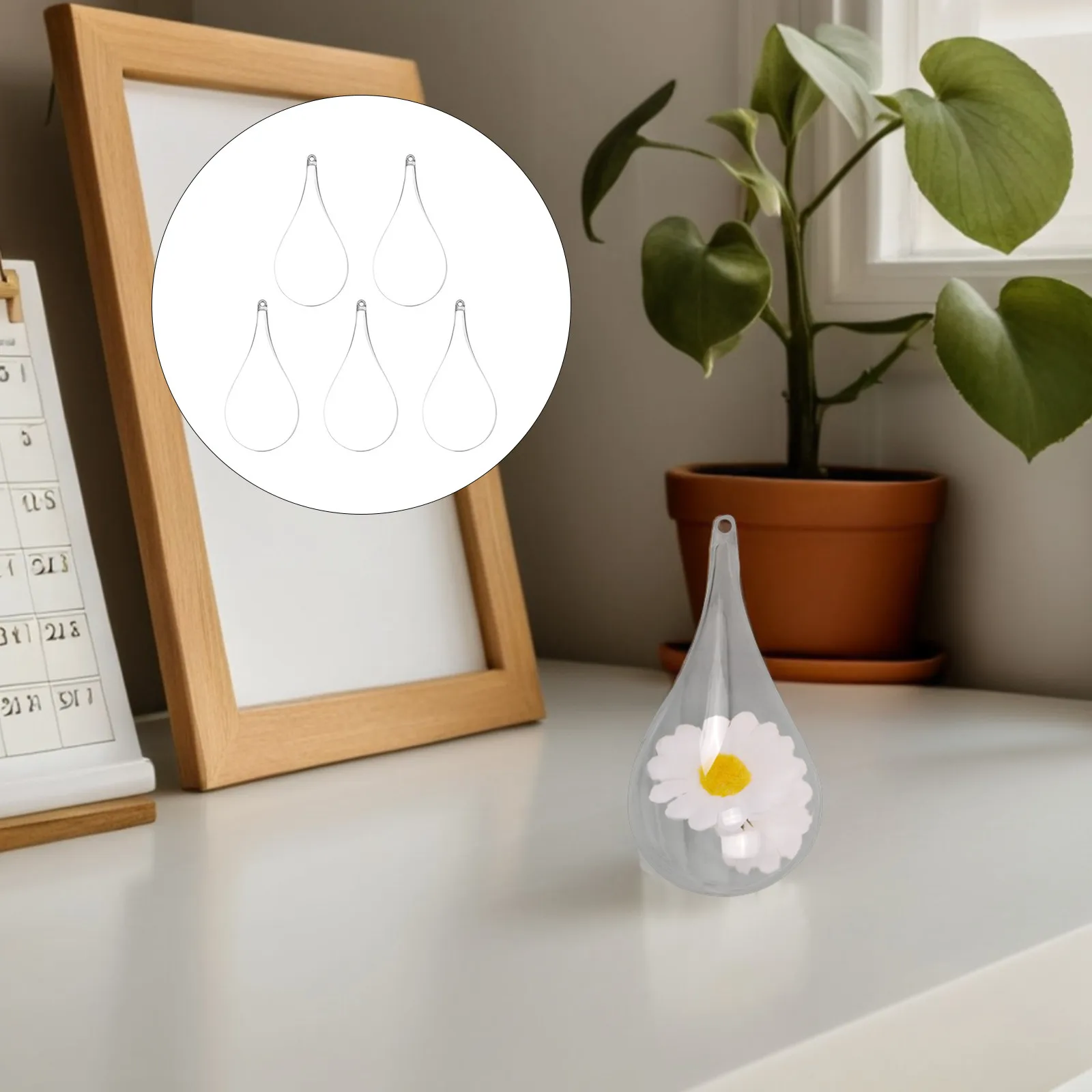 5Pcs Clear Plastic Balls Drop-Shaped Fillable Baubles for Wedding Birthday Party Decor DIY Crafts Immortal Flower Storage