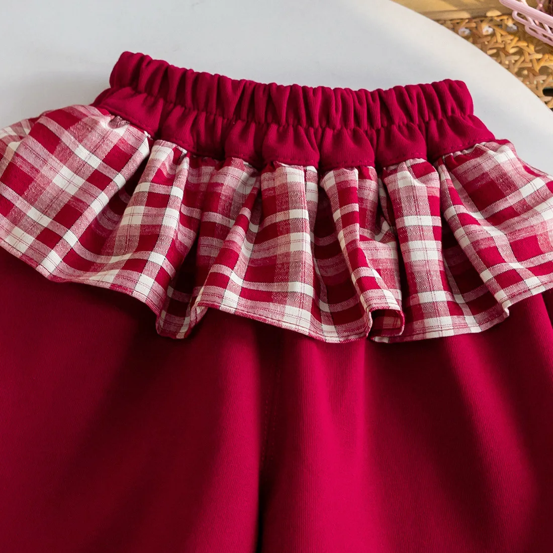Girls Korean Stylish Jogger Pants 2026 Fall New Fashion Plaid Lace Diaper Cover Sport Casual Sweatpants