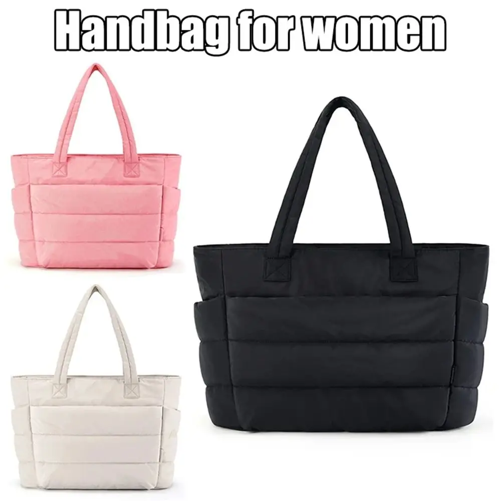 

Versatile Large Capacity Cotton Padded Tote Bag Soft Solid Color Quilted Tote Bag Lightweight Waterproof Puffy Laptop Bag Unisex