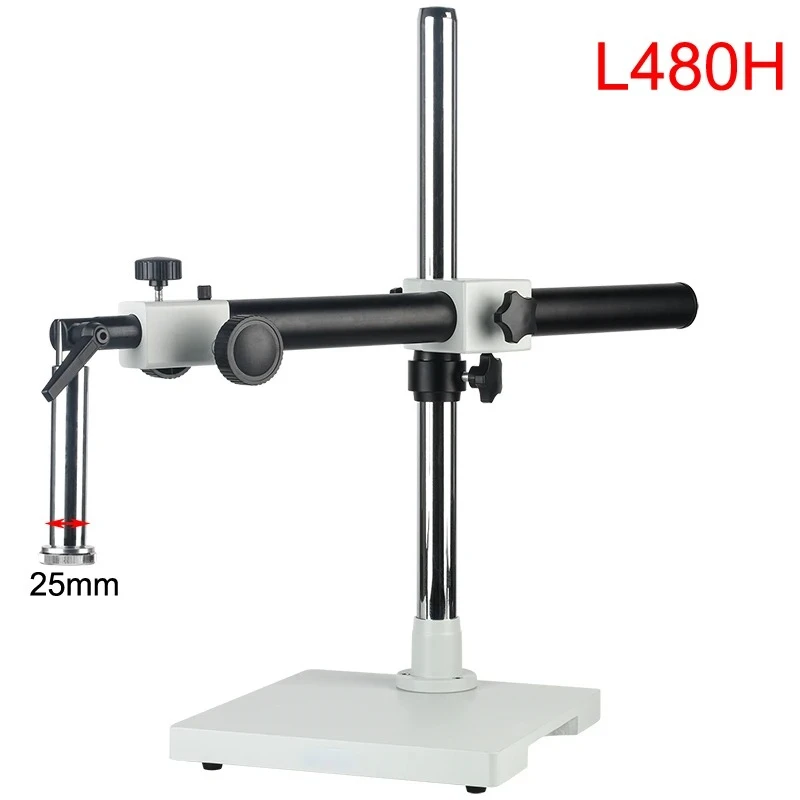 Supports de suspension de 32 mm et 25 mm, le support de microscope à bras unique offre une longue distance de travail et l'angle de l'objectif peut être ajusté.