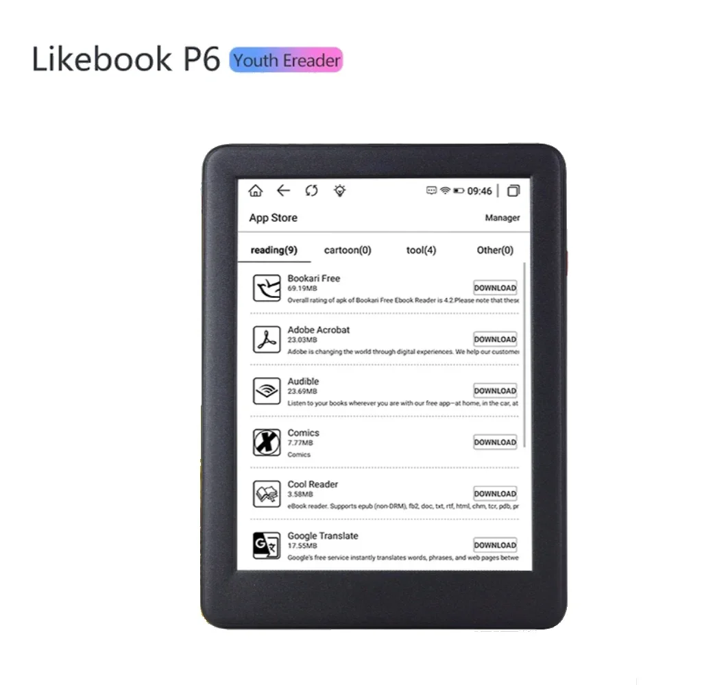 Like Book Boyue 6-inch P6 e-book reader with dual color headlights, 1G/16 GB, 8-core, Android