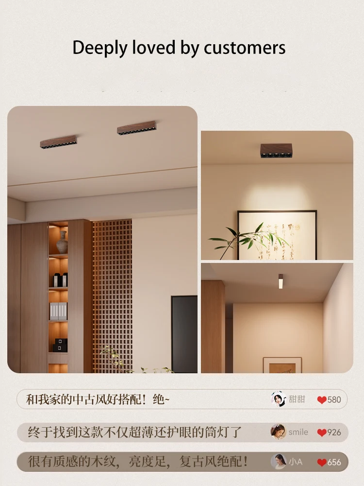 Led Spotlight Vintage Style Long Strip Ceiling Lamp Walnut Color Surface Mounted Downlight Wood Grain Grill Spot Light 110V 220V