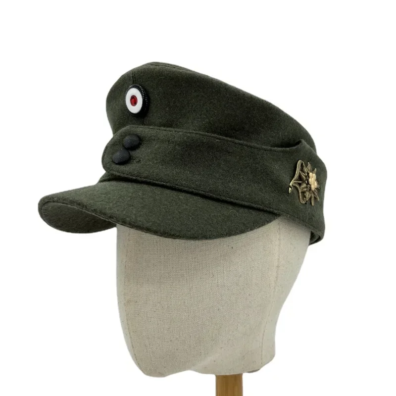 

Green Wool German Field Cap Hat Metal Sniper Edelweiss Cap Patrol Hat