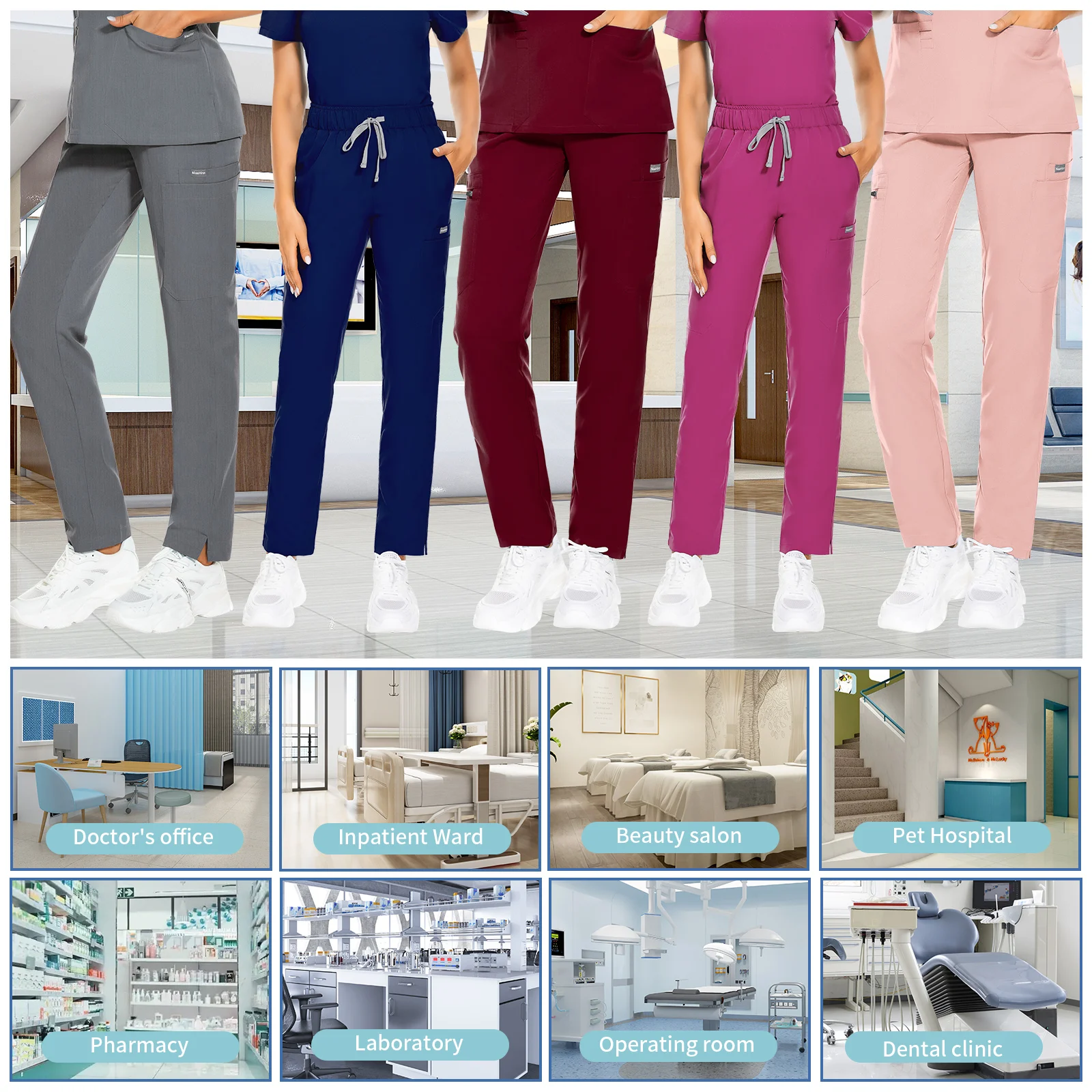 Pantalones elásticos de trabajo para enfermera, ropa de alta calidad, Color sólido, para dentista, enfermería, médico, Hospital