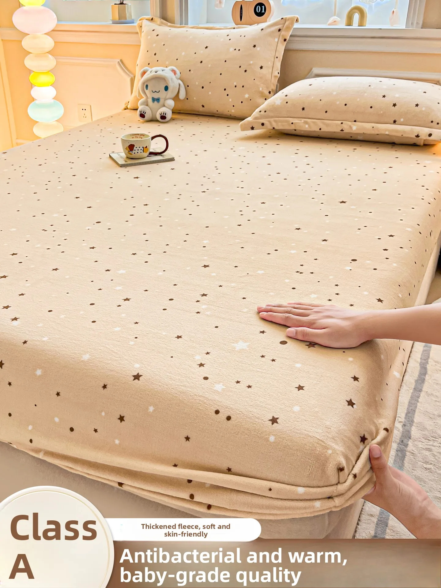 

Thiened Coral Fce Bed Canopy Milk Velvet Winter Protection Bedding Cover Universal Elastic Band Cartoon Design Mattr ...