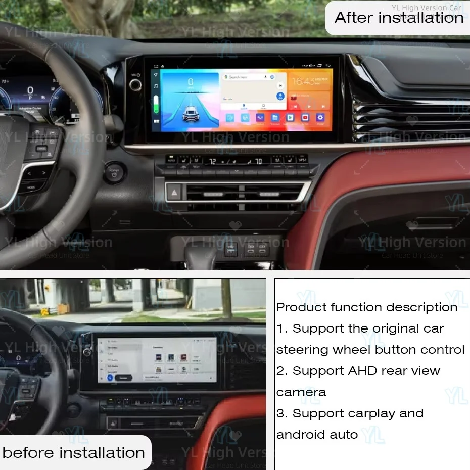 Android 14 For Toyota Camry 2025 Car Multimedia Player GPS Head Unit Stereo Receiver Radio Android Auto & Wireless CarPlay QLED