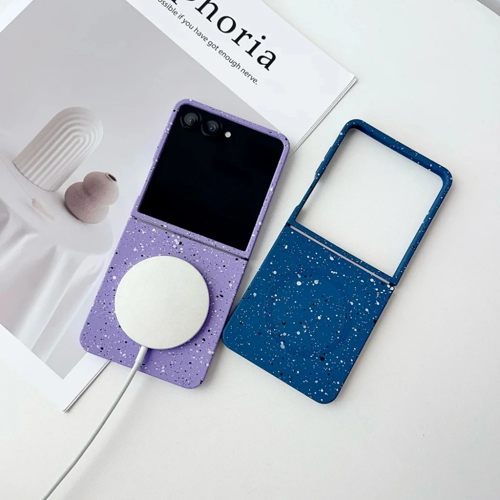For Samsung Galaxy Z Flip 5 6 7 4 Fashionable Solid Color Spot Pattern Magnetic Wireless Charging Phone Case Suitable