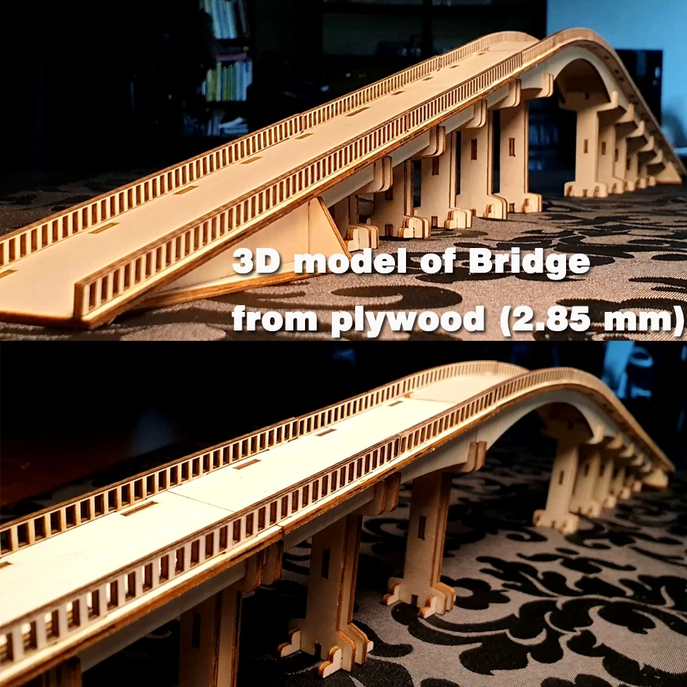 Berkas Potongan Laser Puzzle 3D Model Jembatan 3D dari Kayu Lapis (2.85 Mm) Vektor Berkas Definition untuk Pemotongan Laser CNC RDWorks & Lightburn