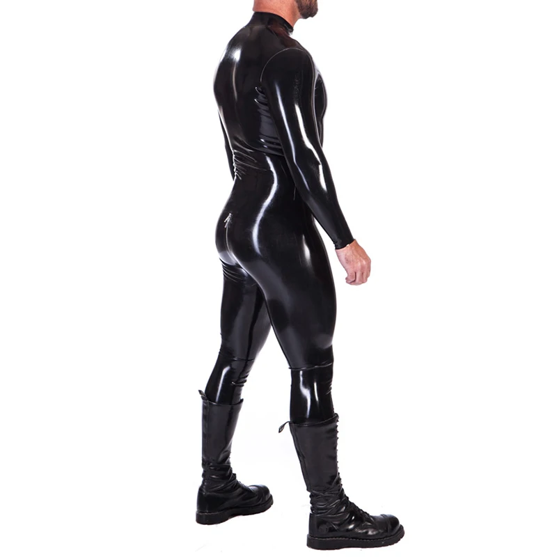 Black And Red Sexy Latex Catsuit With Codpiece Front Crotch Zipper Rubber Body Suit Bodysuit Zentai Overall LTY-0341