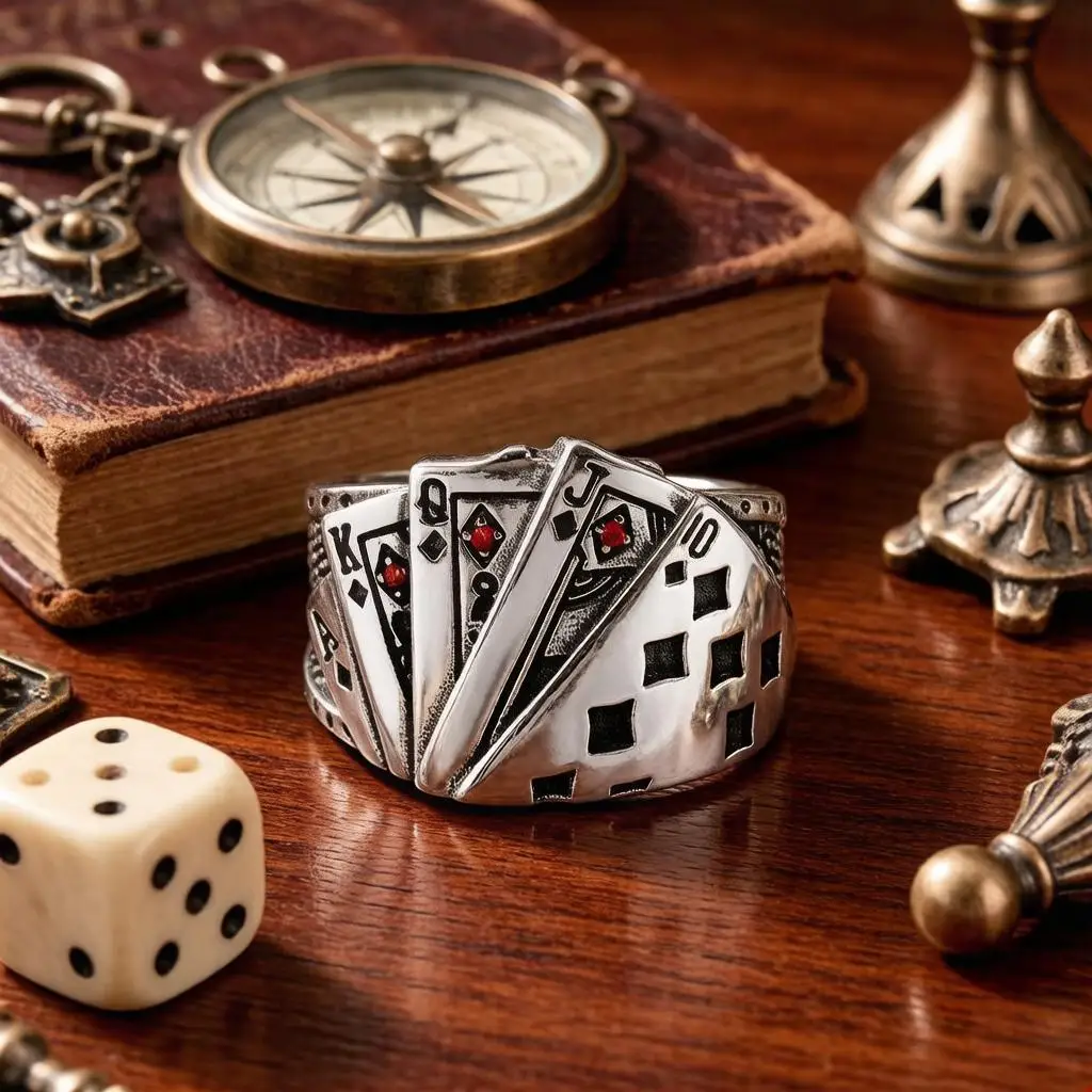 Vintage 925 Sterling Antique Silver Poker Flush Open Adjustable Rings For Women Men Anniversary Party Good Luck Jewelry Gifts
