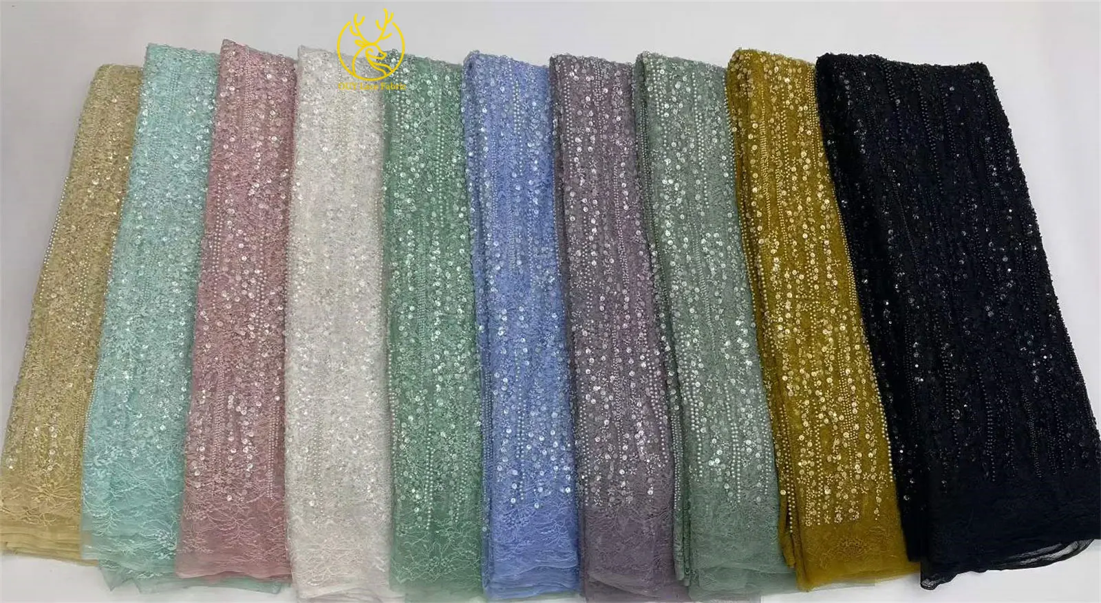 Afrikanischer Spitzenstoff, hochwertige französische Stickerei, Perlen, Pailletten, Tüll, Netzspitze für Frauen, Hochzeitskleid, Nähzubehör, 5 Yards – Detail 18