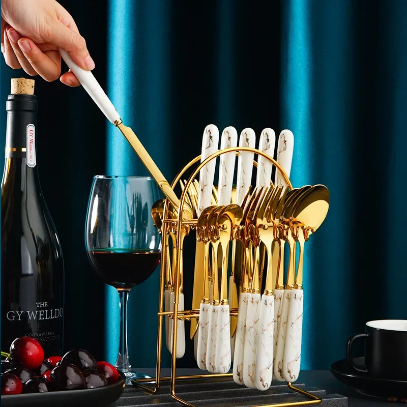 

Stainless Steel Cutlery Set 24 Pieces Amazon New Western Knife Fork Spoon Ceramic Handle Spoon Set