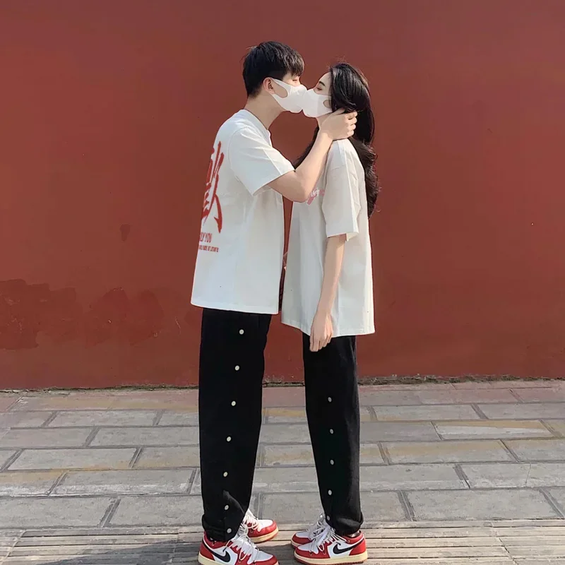 Chinese characters Lovers Couple T Women Men Summer Matching Clothes for Lovershirt Bride Wedding Party Couples Slogan Tees