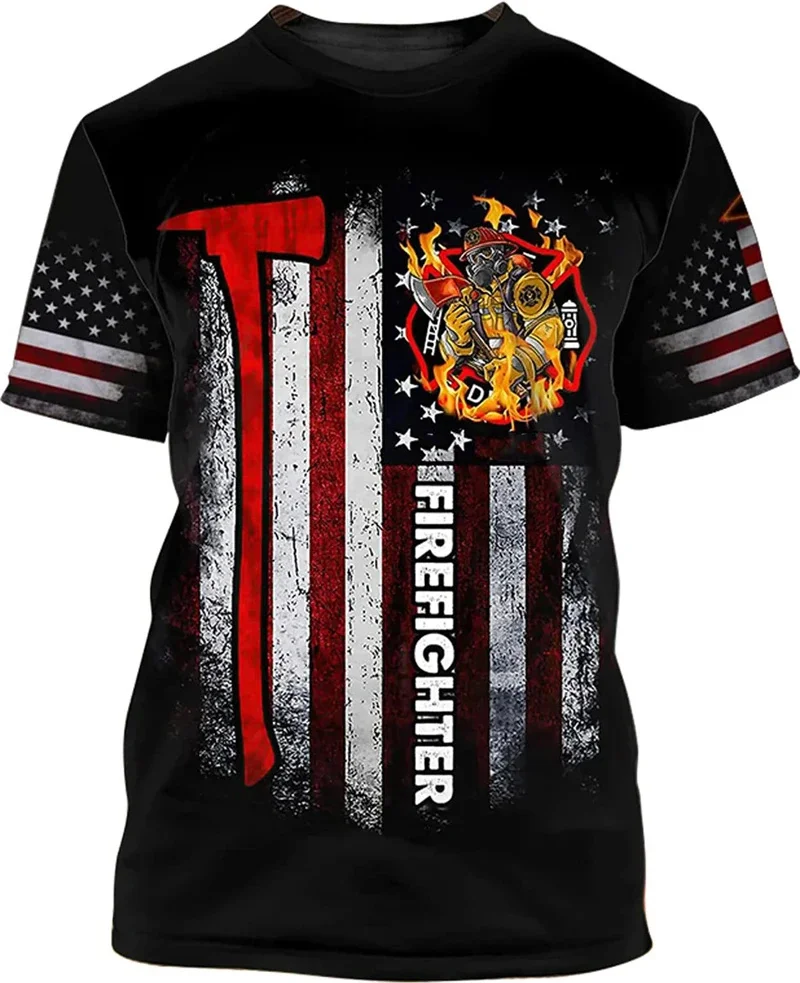 رجال الإطفاء الرجالي يطبقون تي شيرت برسومات النار ، تي شيرتات بأكمام قصيرة ، طباعة ثلاثية الأبعاد ، أزياء الشارع الكبيرة ، قمم غير رسمية #4