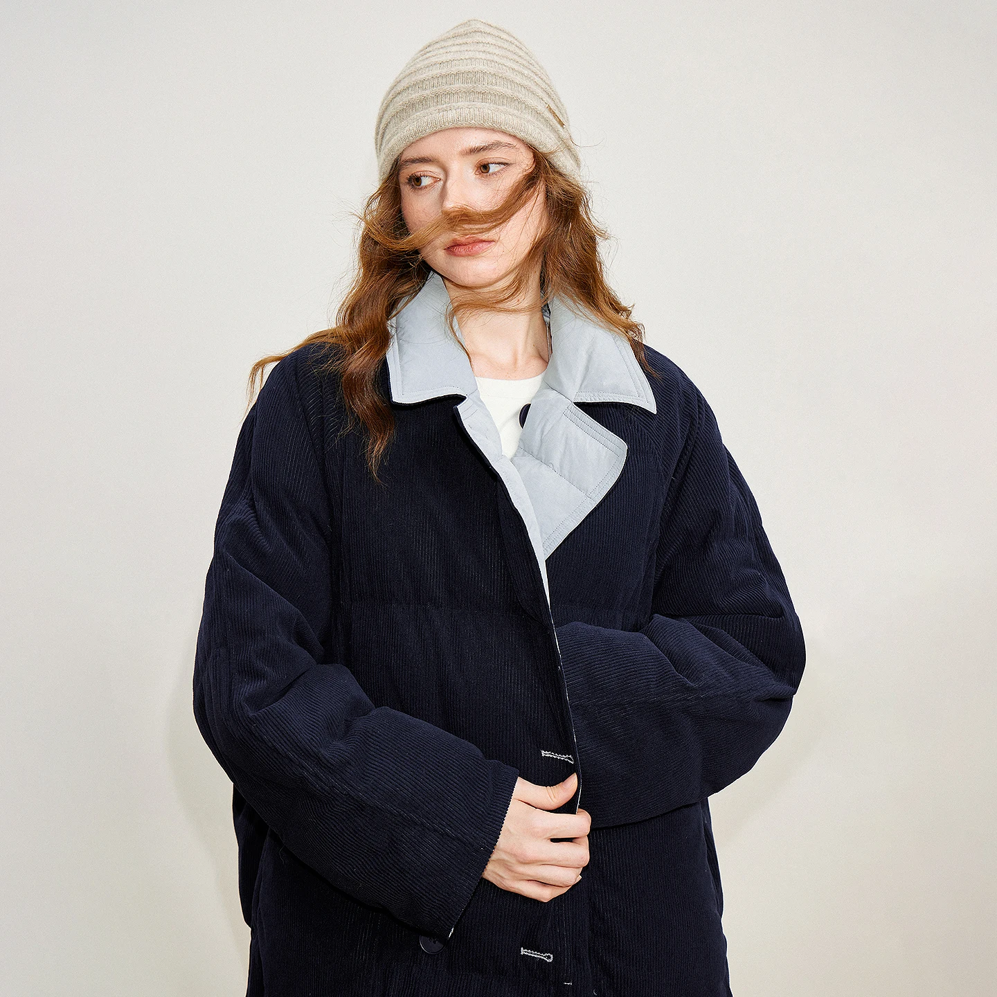 TOYOUTH-Chaqueta de plumón Reversible con estilo para mujer, traje nuevo de invierno 2025, solapa de muesca, ropa de abrigo cálida con bloques de colores 90%