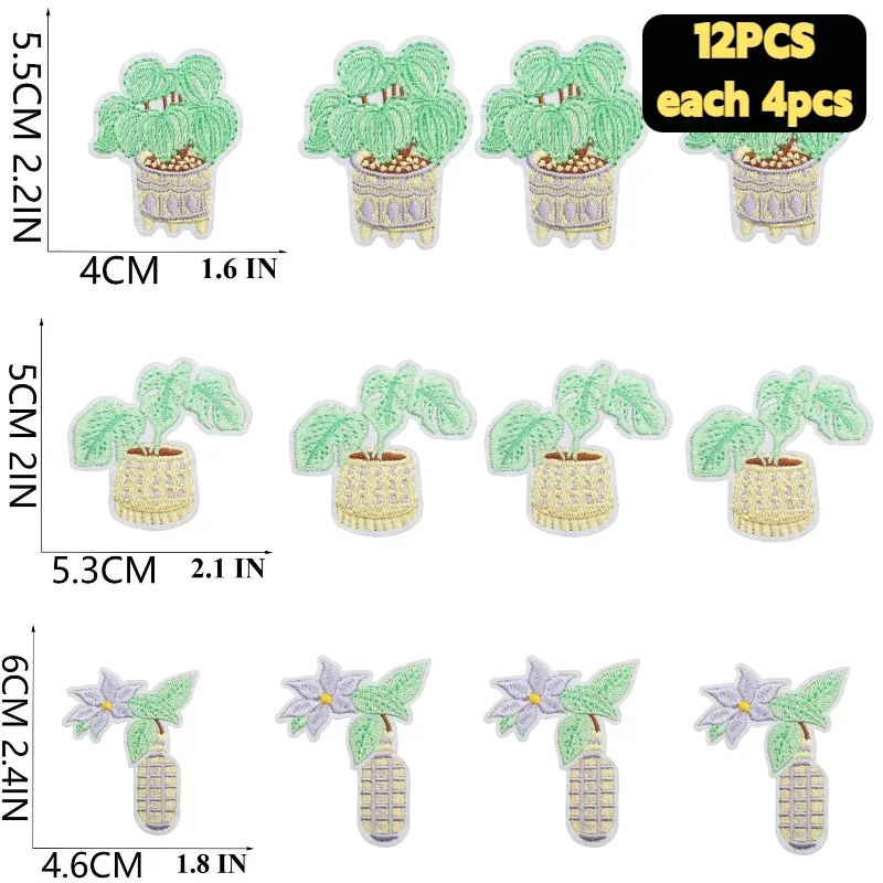 10/12PCS Wholesale Fashion Hello Spring Patches, Cartoon Plant Flower Pot Iron on For Backpack Jeans DIY Spring Gift Ironing