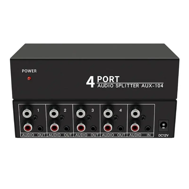 AT42 Audio Splitter 1 in 4 Out L/R Aux Stereo Audio Splitter 1X4 Audio Distributor for PC DVD Speaker Splitte, EU Plug