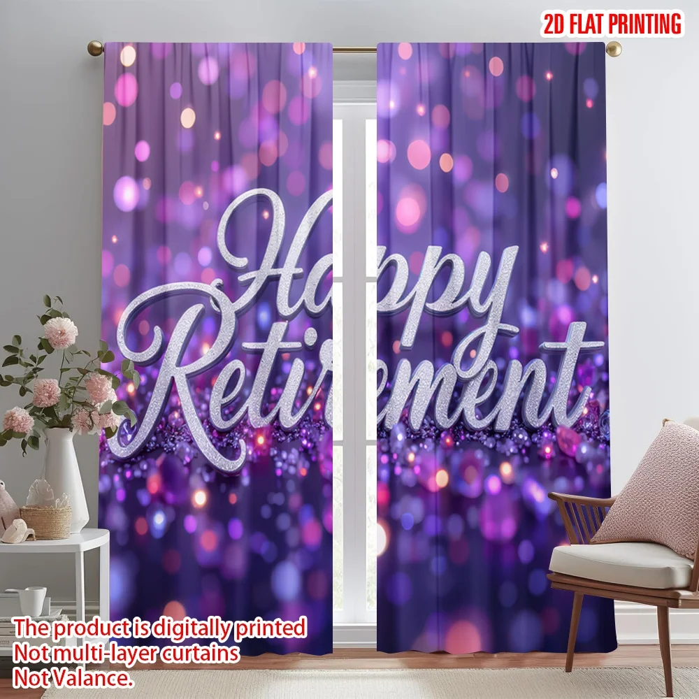 

2D flat printing 2pcs Window Curtains Retirement Celebration Bokeh Digital Printed Polyester Drapes Family Party for Indoor