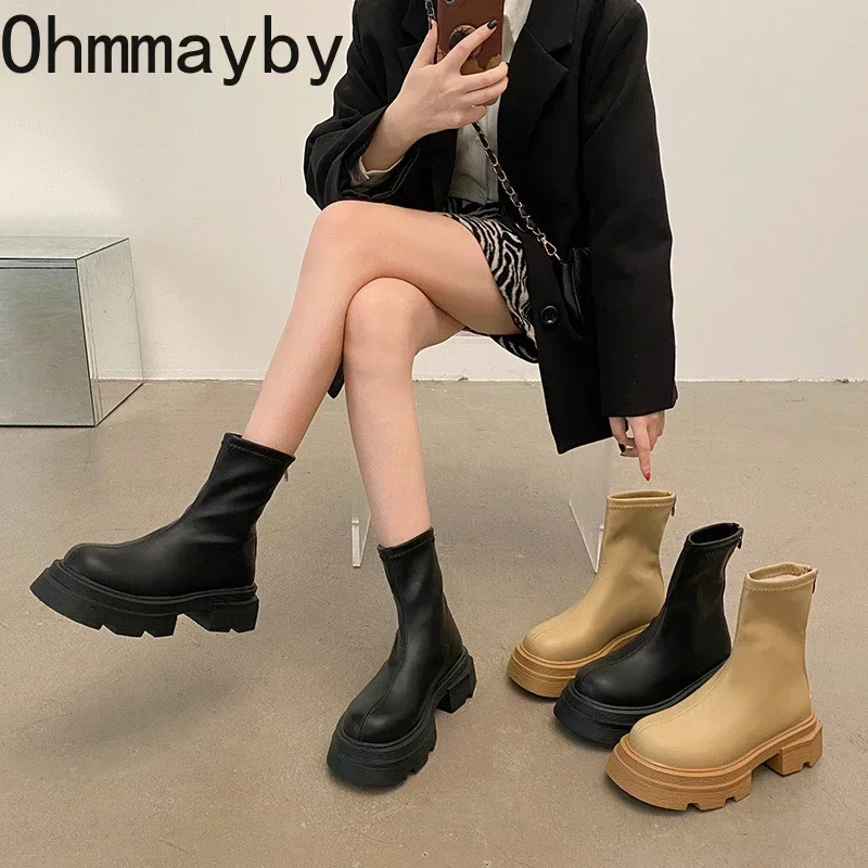 Autumn Winter Platform Heel Short Boots Women Fashion Ladies Back Zippers Ankle Boots British Style Female Shoes