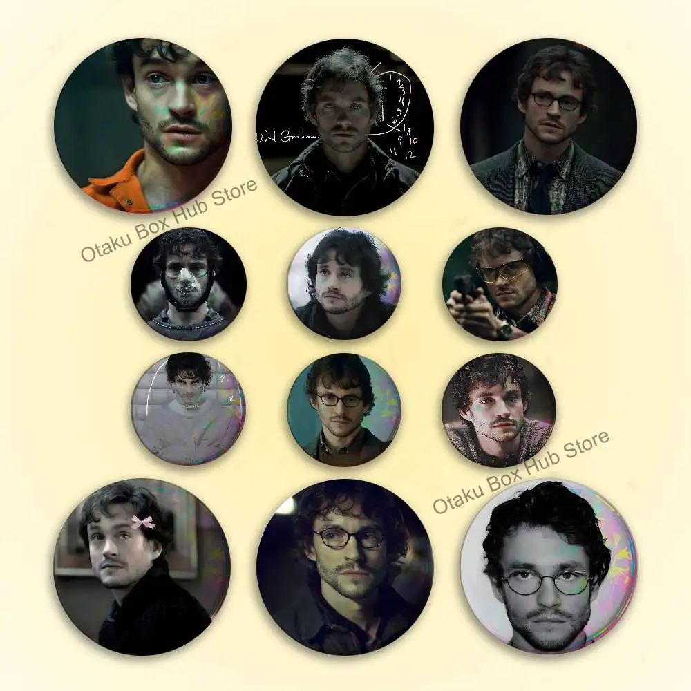 H-Hugh D-Dancy Will G-raham Creative Round Badge Button Pin Bag Decor Fans Collection Friends Gift Brooch