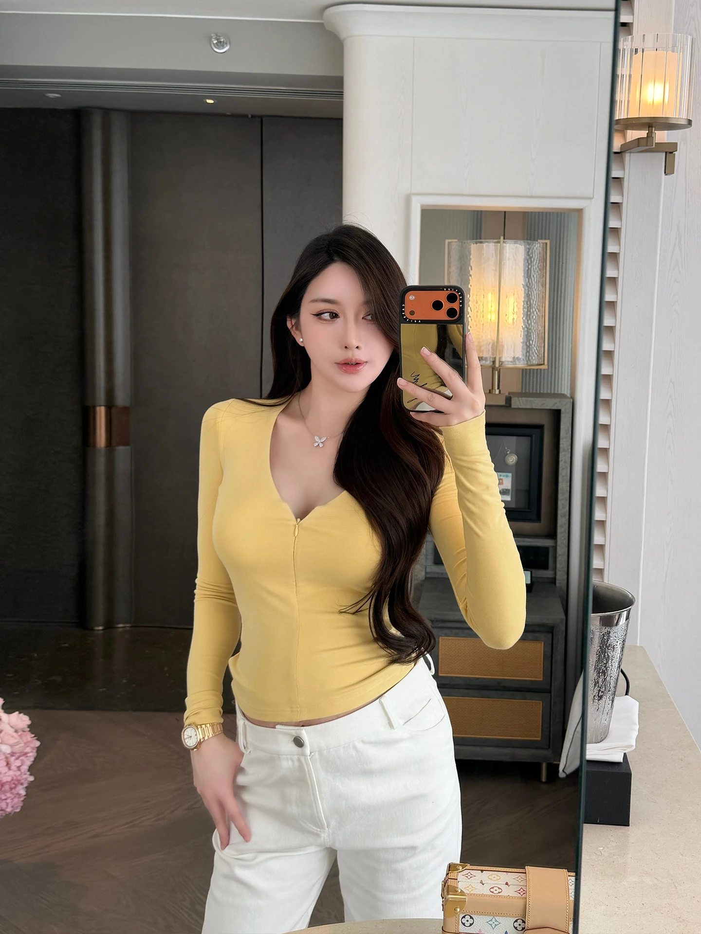 

Сексуальная облегающая трикотажная футболка с длинным рукавом, V-образным вырезом, молнией и эластичным поясом, различные цвета, женский базовый топ