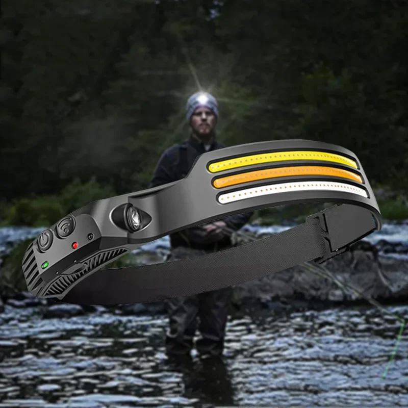 Sensor Headlamp COB LED Headlight with Built-in Battery Flashlight USB Rechargeable Torch Head Light for Fishing Running