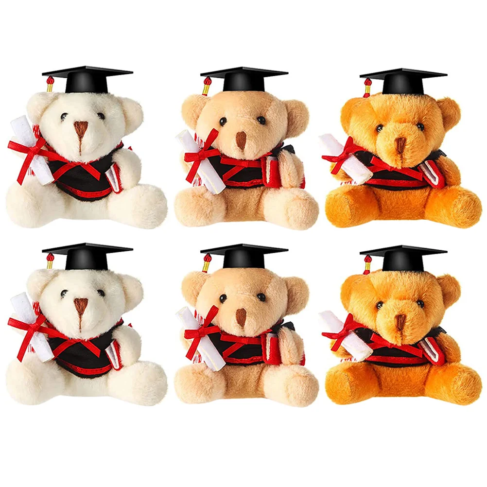 

6 Pcs Plush Graduation Bear Ornament Small Decor Toy Pendant Memorial Gift Stuffed Animals Keychain Fluffy