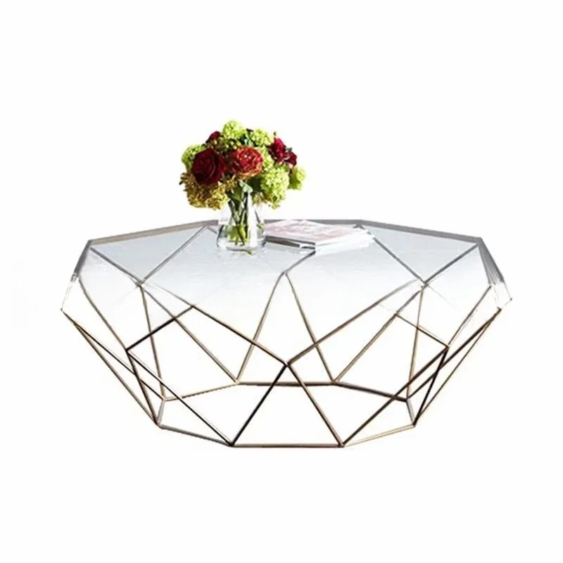 

Simple stainless steel coffee table, villa fashion glass surface, coffee table club creativity, geometric tea table