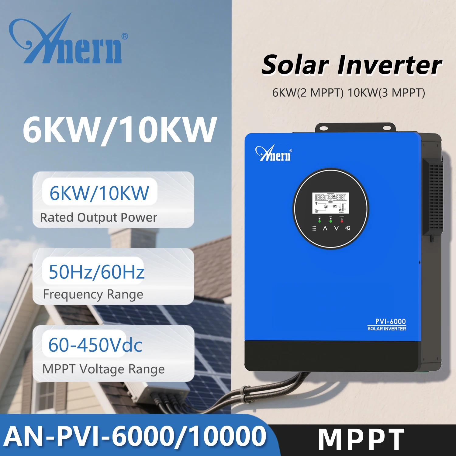 Anern 6KW 10KW Pure Sine Wave Solar Inverter 10000w 220V 230V 240V Two Three