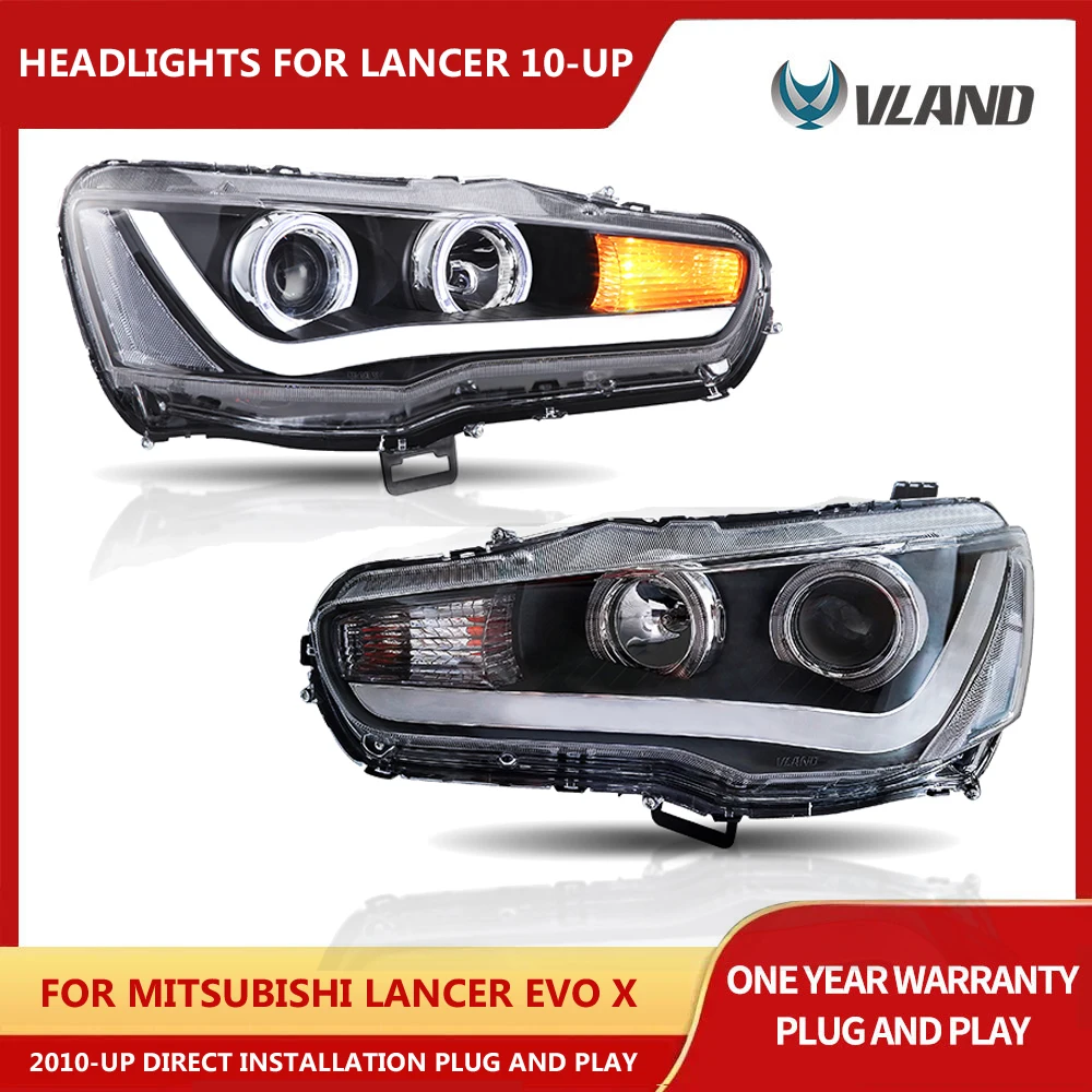 VLAND LED Headlights For 2010-UP Mitsubishi Lancer EVO X Full Black Sequential A Set